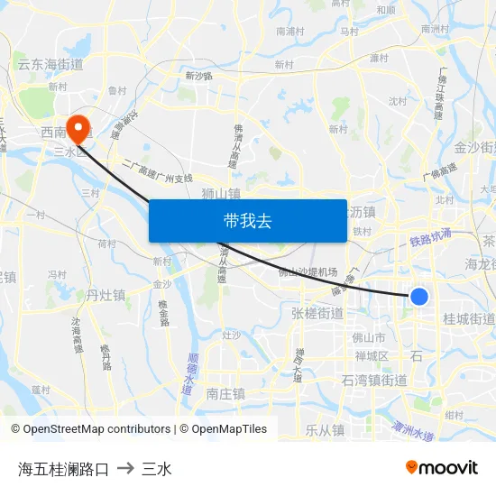 海五桂澜路口 to 三水 map