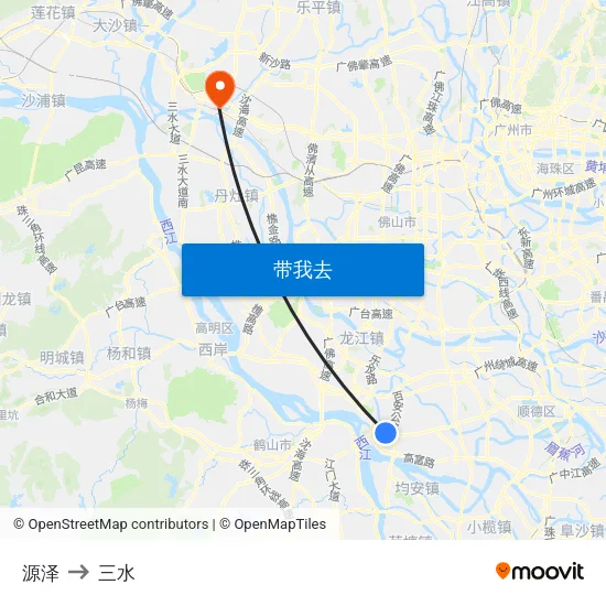 源泽 to 三水 map