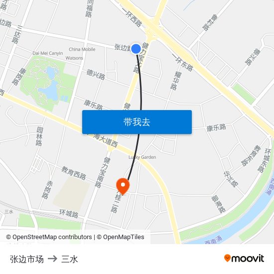 张边市场 to 三水 map