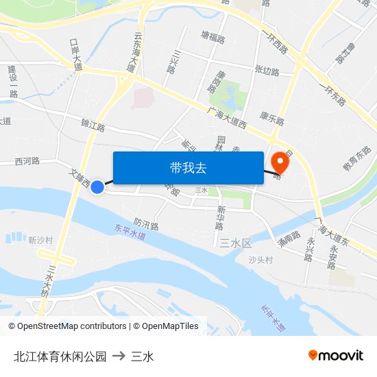 北江体育休闲公园 to 三水 map