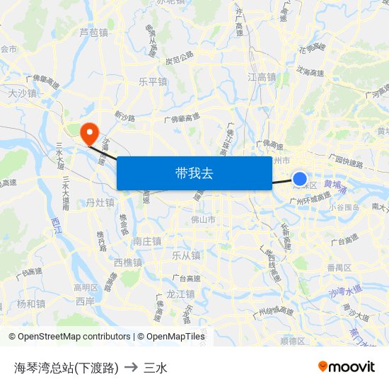 海琴湾总站(下渡路) to 三水 map