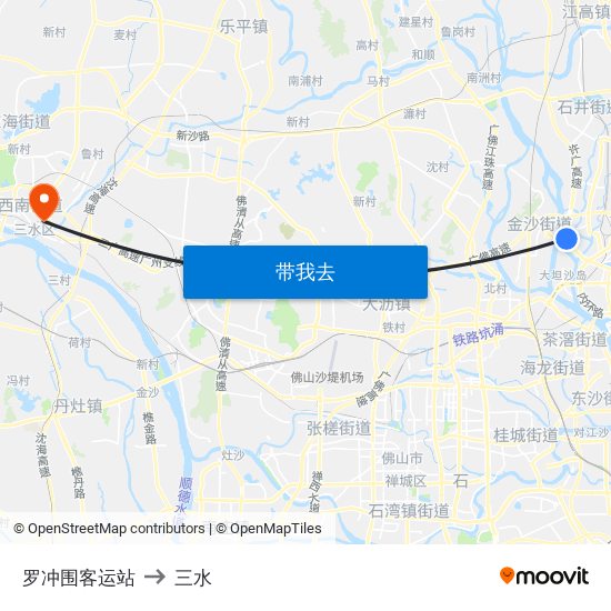 罗冲围客运站 to 三水 map