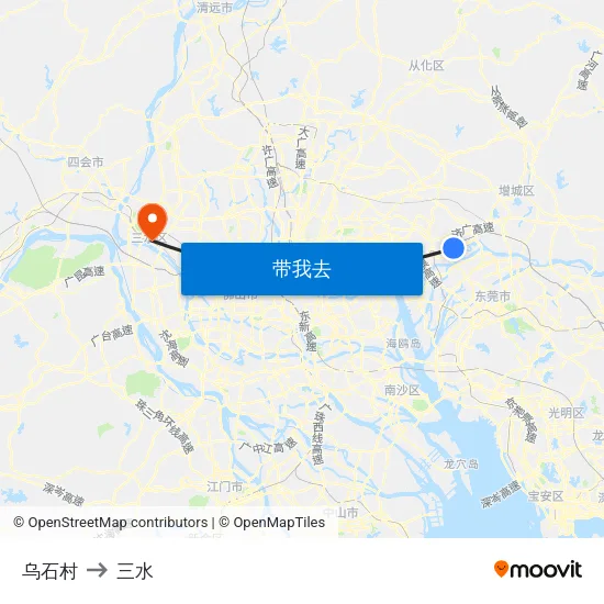 乌石村 to 三水 map