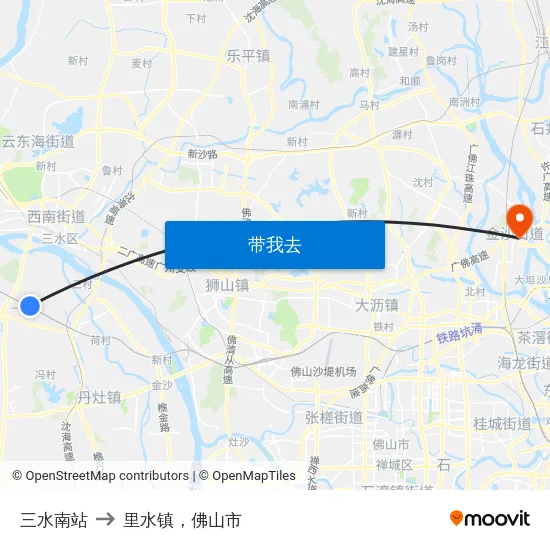 三水南站 to 里水镇，佛山市 map