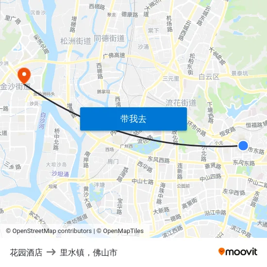 花园酒店 to 里水镇，佛山市 map