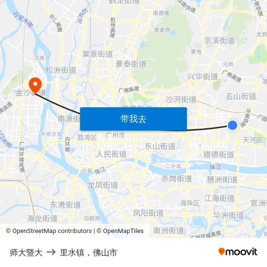 师大暨大 to 里水镇，佛山市 map