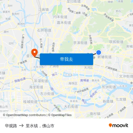 华观路 to 里水镇，佛山市 map