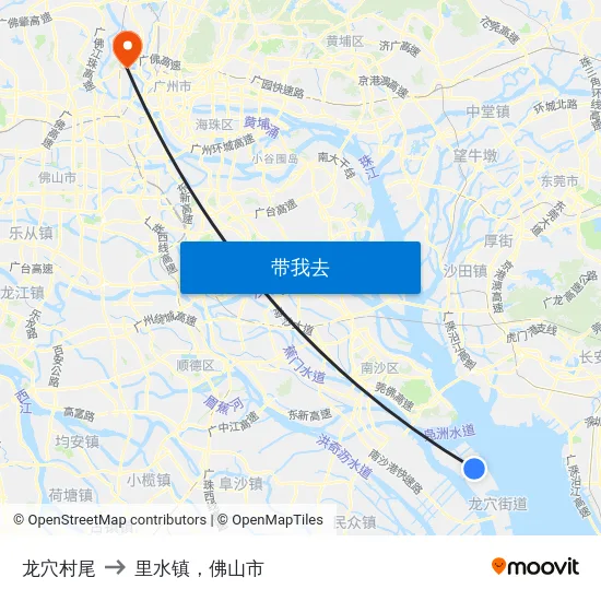龙穴村尾 to 里水镇，佛山市 map