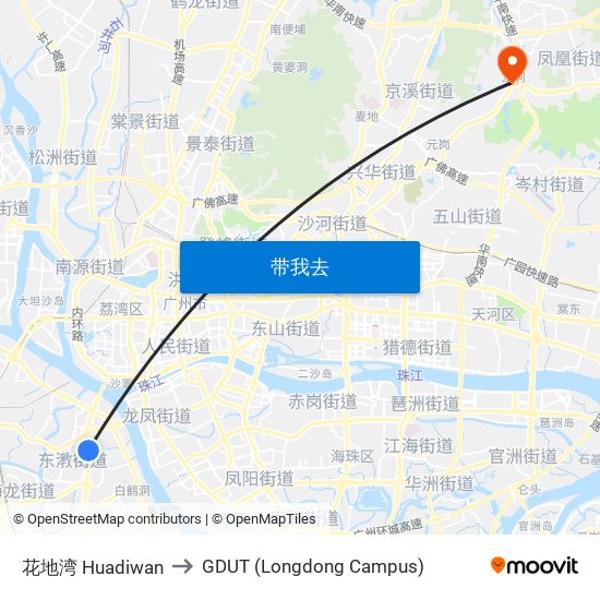 花地湾 Huadiwan to GDUT (Longdong Campus) map