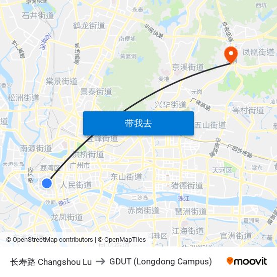 长寿路 Changshou Lu to GDUT (Longdong Campus) map