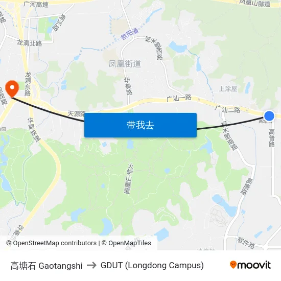 高塘石 Gaotangshi to GDUT (Longdong Campus) map
