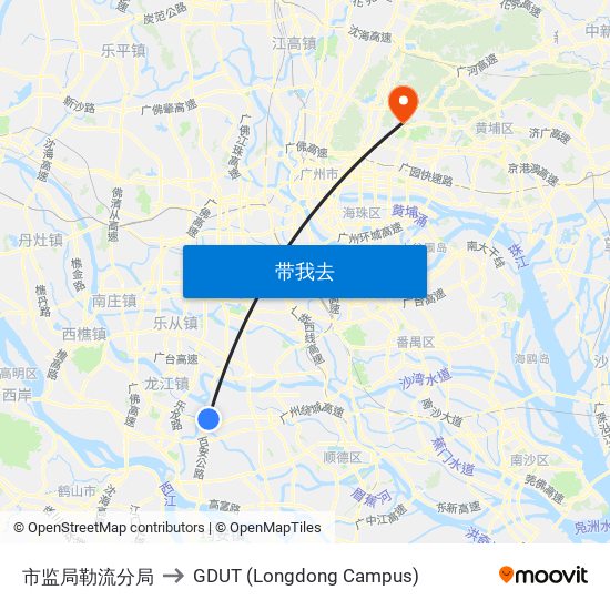 市监局勒流分局 to GDUT (Longdong Campus) map