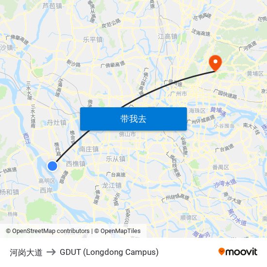 河岗大道 to GDUT (Longdong Campus) map