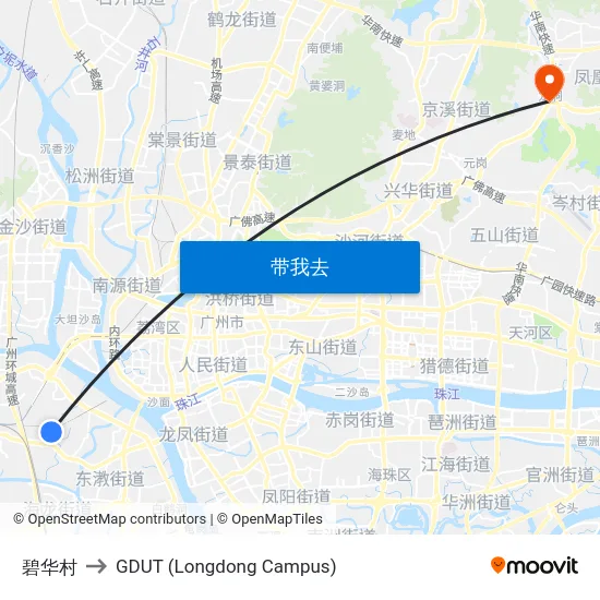 碧华村 to GDUT (Longdong Campus) map