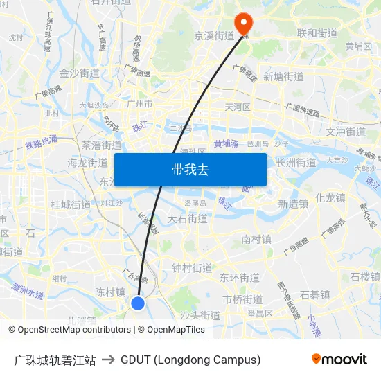 广珠城轨碧江站 to GDUT (Longdong Campus) map
