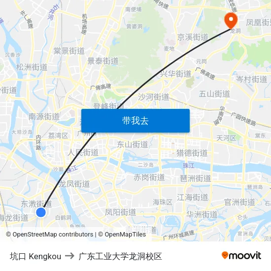 坑口 Kengkou to 广东工业大学龙洞校区 map