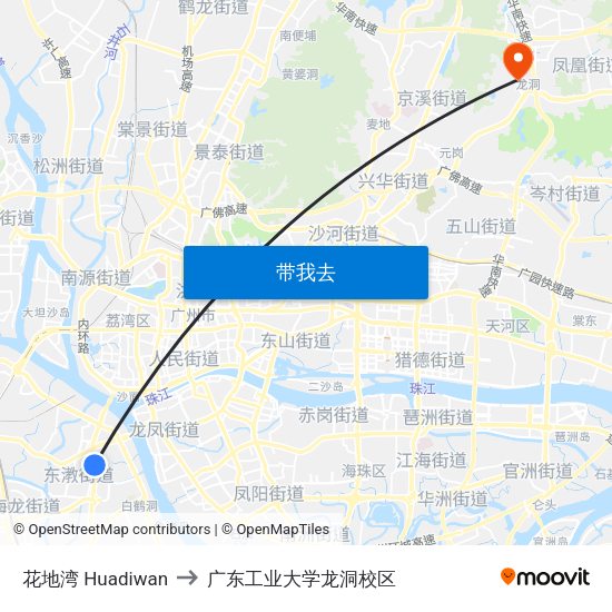 花地湾 Huadiwan to 广东工业大学龙洞校区 map
