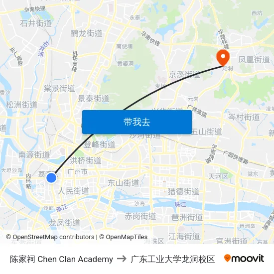 陈家祠 Chen Clan Academy to 广东工业大学龙洞校区 map