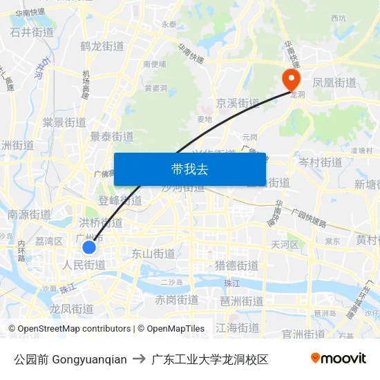 公园前 Gongyuanqian to 广东工业大学龙洞校区 map
