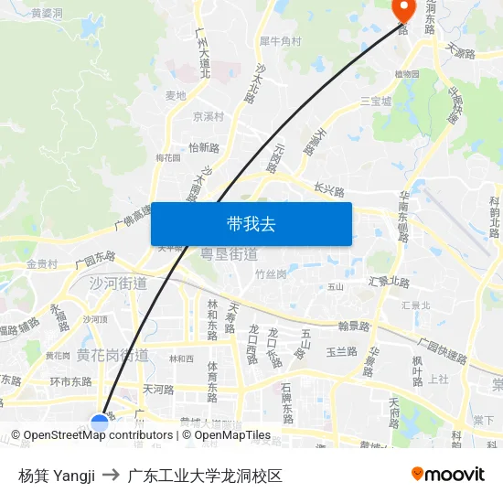 杨箕 Yangji to 广东工业大学龙洞校区 map