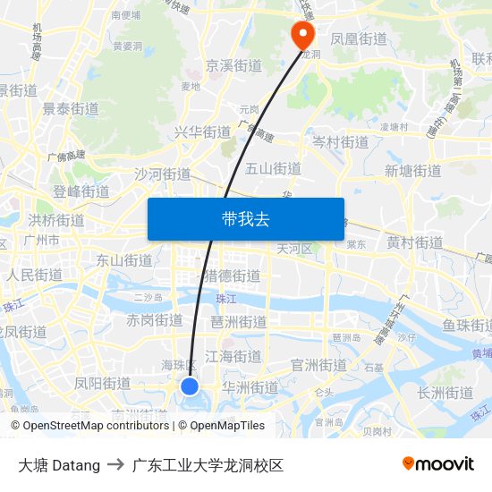 大塘 Datang to 广东工业大学龙洞校区 map
