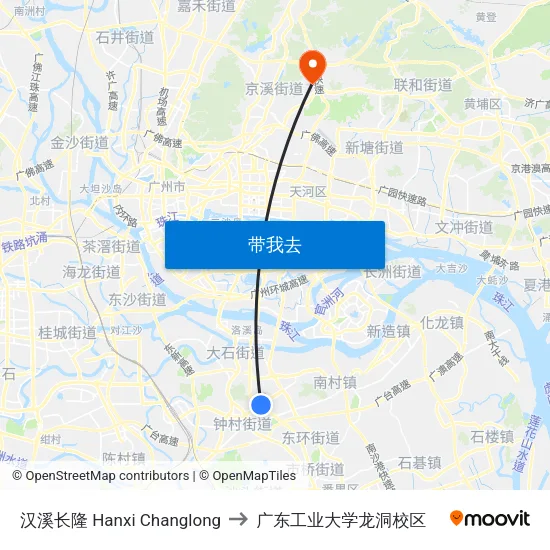 汉溪长隆 Hanxi Changlong to 广东工业大学龙洞校区 map