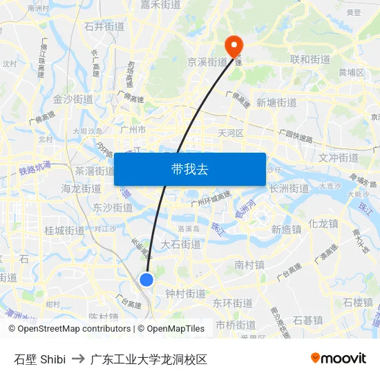 石壁 Shibi to 广东工业大学龙洞校区 map