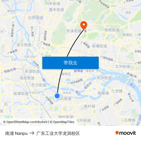 南浦 Nanpu to 广东工业大学龙洞校区 map