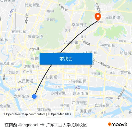 江南西 Jiangnanxi to 广东工业大学龙洞校区 map