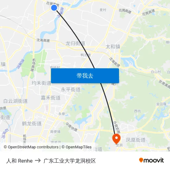 人和 Renhe to 广东工业大学龙洞校区 map