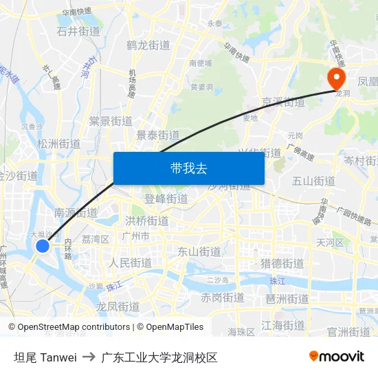 坦尾 Tanwei to 广东工业大学龙洞校区 map