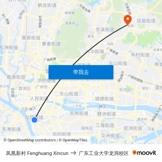 凤凰新村 Fenghuang Xincun to 广东工业大学龙洞校区 map