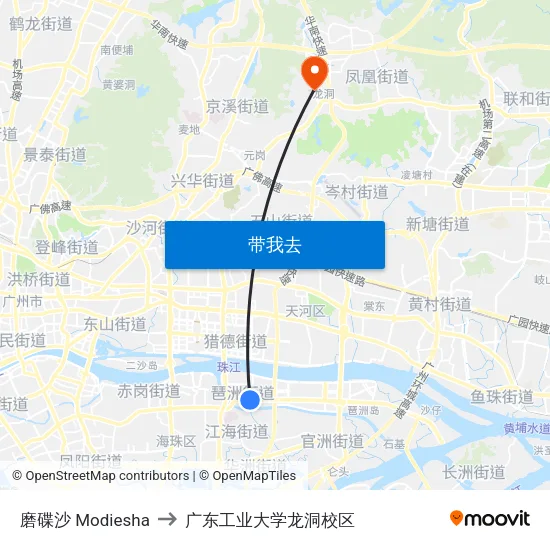 磨碟沙 Modiesha to 广东工业大学龙洞校区 map
