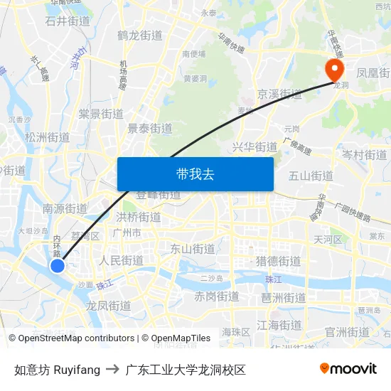 如意坊 Ruyifang to 广东工业大学龙洞校区 map