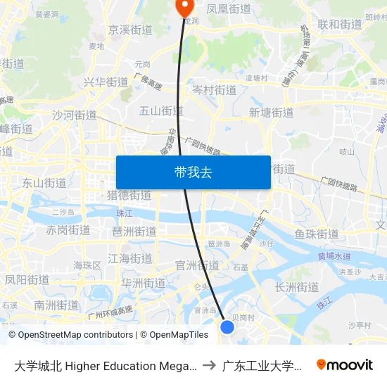 大学城北 Higher Education Mega Center North to 广东工业大学龙洞校区 map
