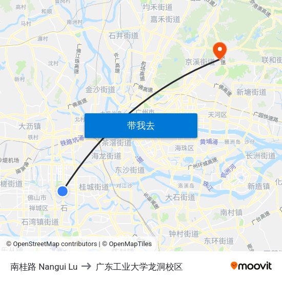 南桂路 Nangui Lu to 广东工业大学龙洞校区 map