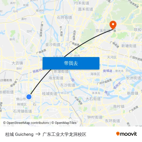 桂城 Guicheng to 广东工业大学龙洞校区 map