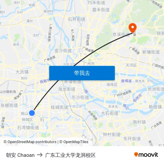 朝安 Chaoan to 广东工业大学龙洞校区 map