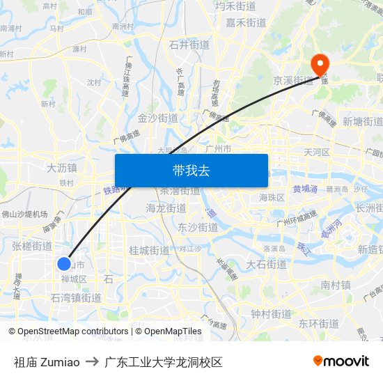 祖庙 Zumiao to 广东工业大学龙洞校区 map