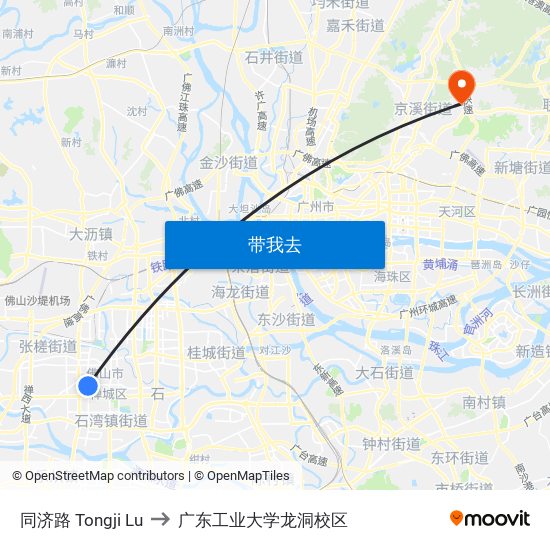 同济路 Tongji Lu to 广东工业大学龙洞校区 map