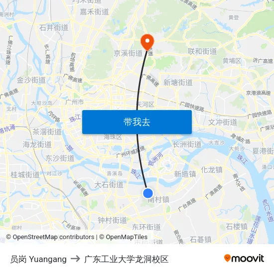 员岗 Yuangang to 广东工业大学龙洞校区 map