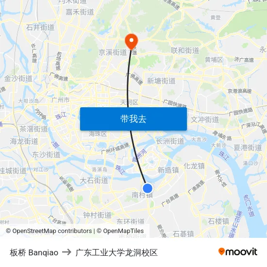 板桥 Banqiao to 广东工业大学龙洞校区 map