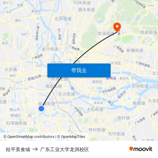 桂平美食城 to 广东工业大学龙洞校区 map