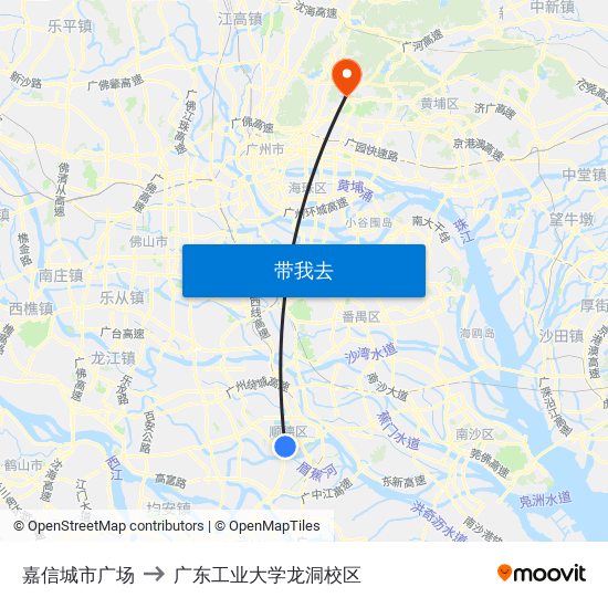 嘉信城市广场 to 广东工业大学龙洞校区 map