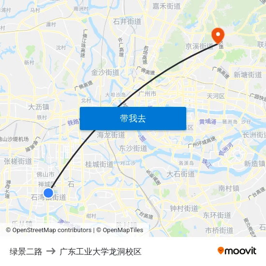 绿景二路 to 广东工业大学龙洞校区 map