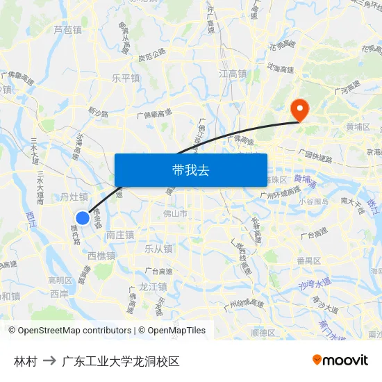 林村 to 广东工业大学龙洞校区 map
