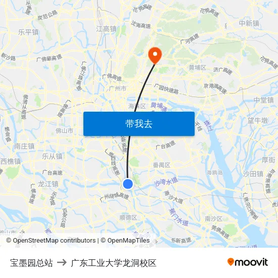 宝墨园总站 to 广东工业大学龙洞校区 map