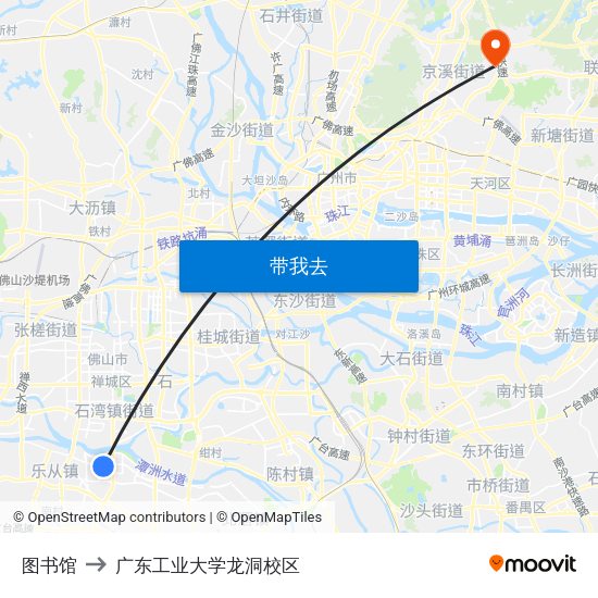 图书馆 to 广东工业大学龙洞校区 map