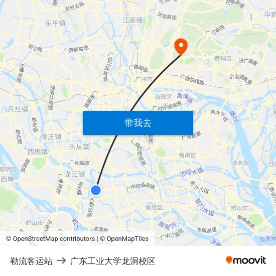 勒流客运站 to 广东工业大学龙洞校区 map