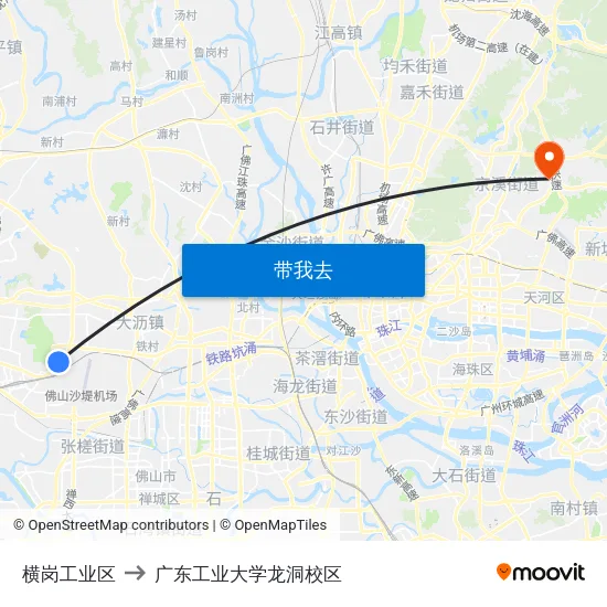 横岗工业区 to 广东工业大学龙洞校区 map